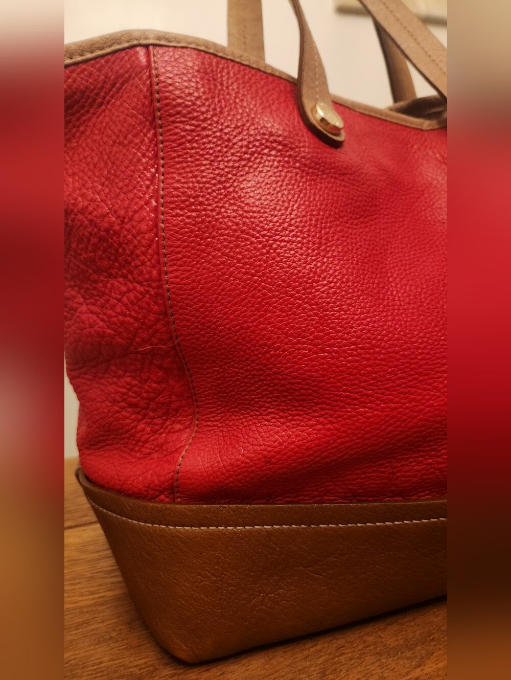 Furla GORGEOUS Red Brown Leather Tote Colorblock Must See ALL Pics!! - Picture 12 of 16
